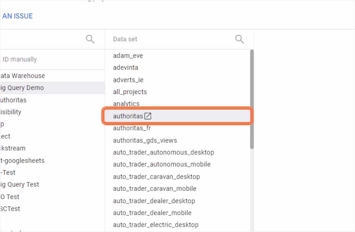 Select your Big Query Data Set