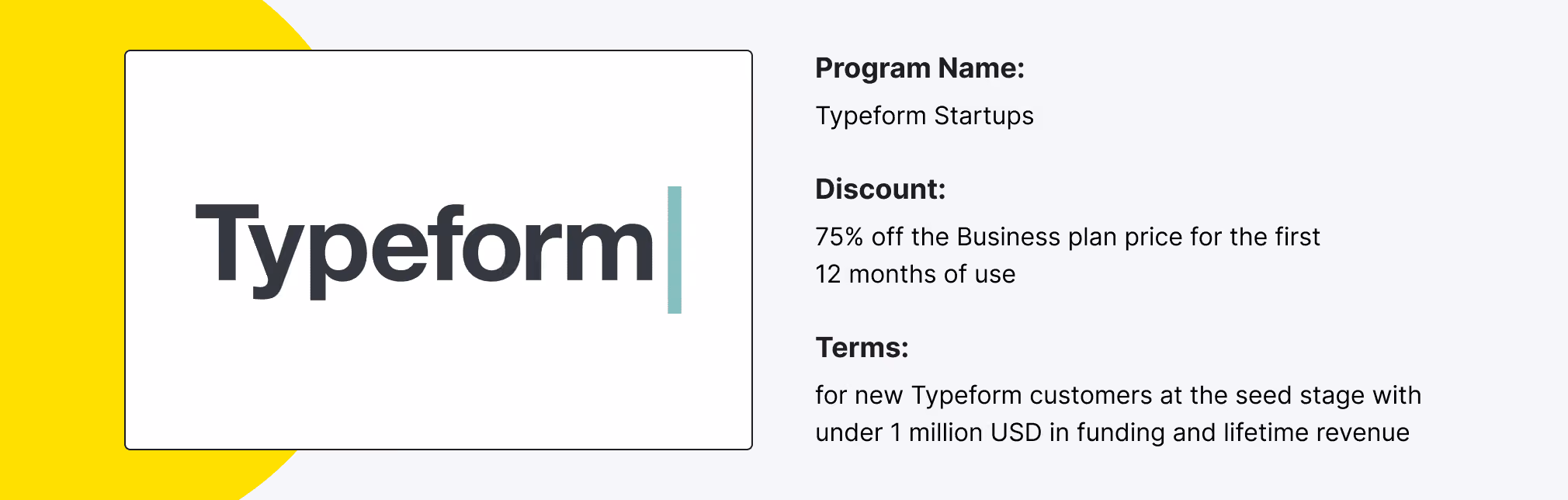 Typeform for Startups Discount Program