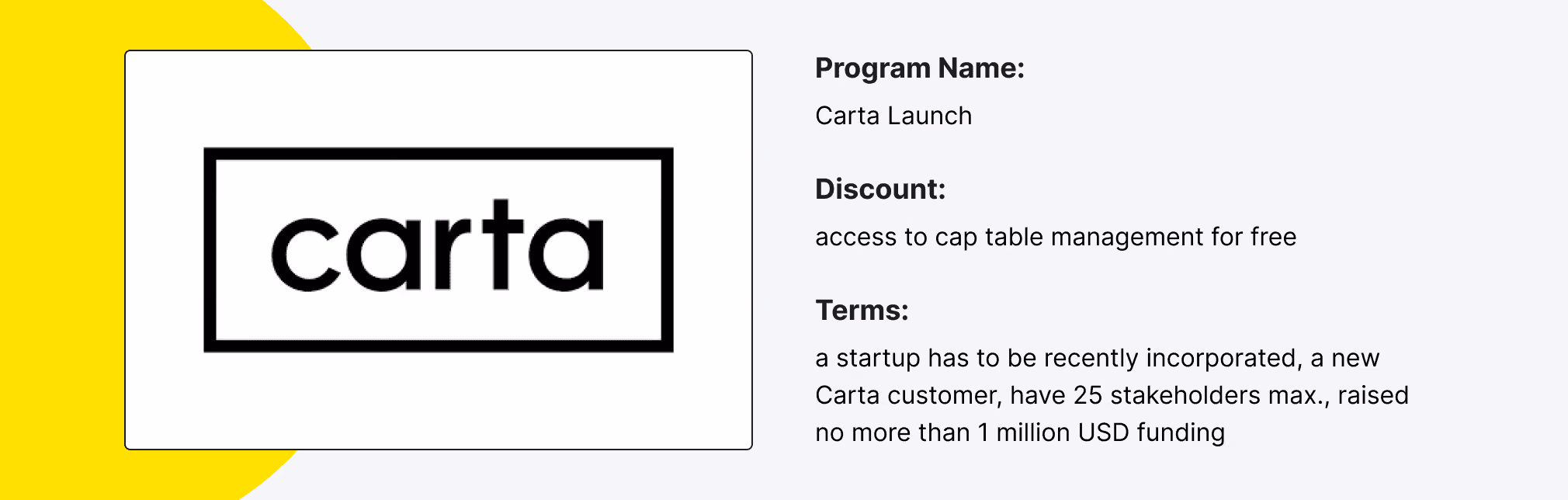 Carta for Startups Discount Program