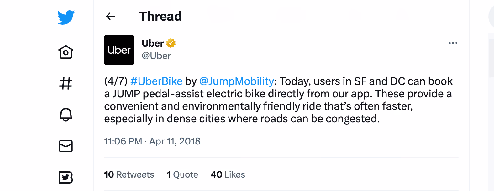 Uber's Tweet about JumpMobility