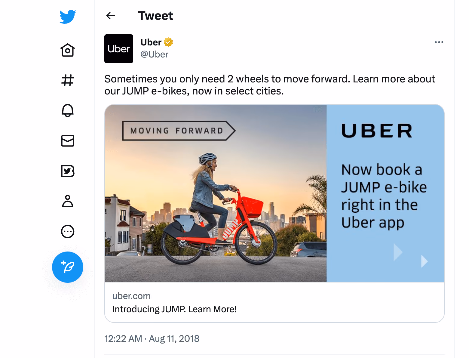 Uber's Tweet about JUMP e-bikes