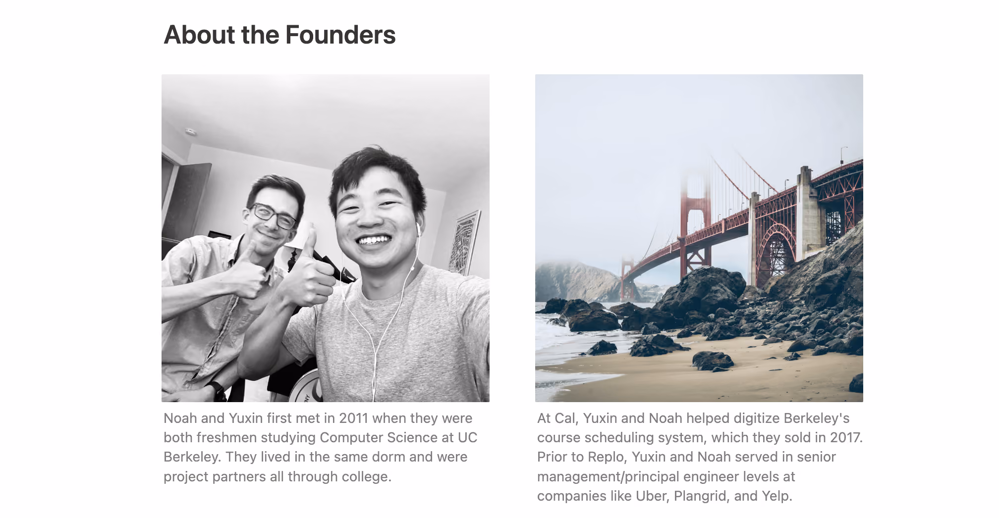 Replo founders Yuxin Zhu and Noah Gilmore