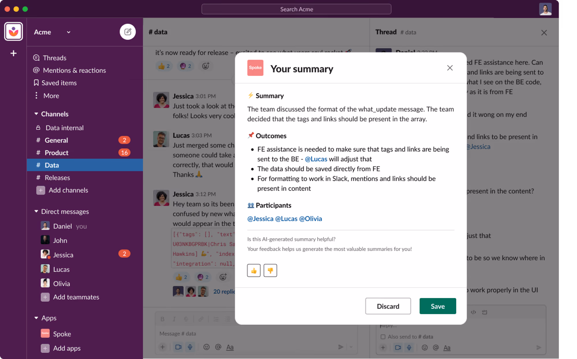 Spoke.ai Slack summary