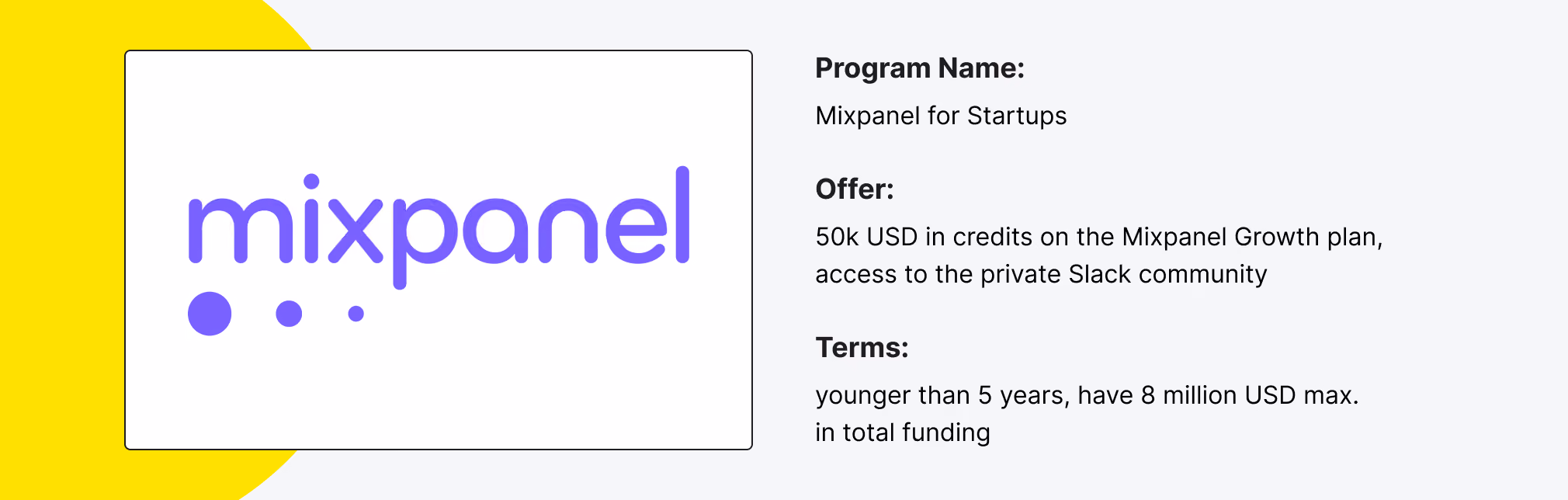 Mixpanel for Startups Discount Program