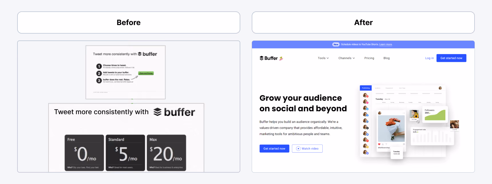 MVP examples - Buffer Then and Now