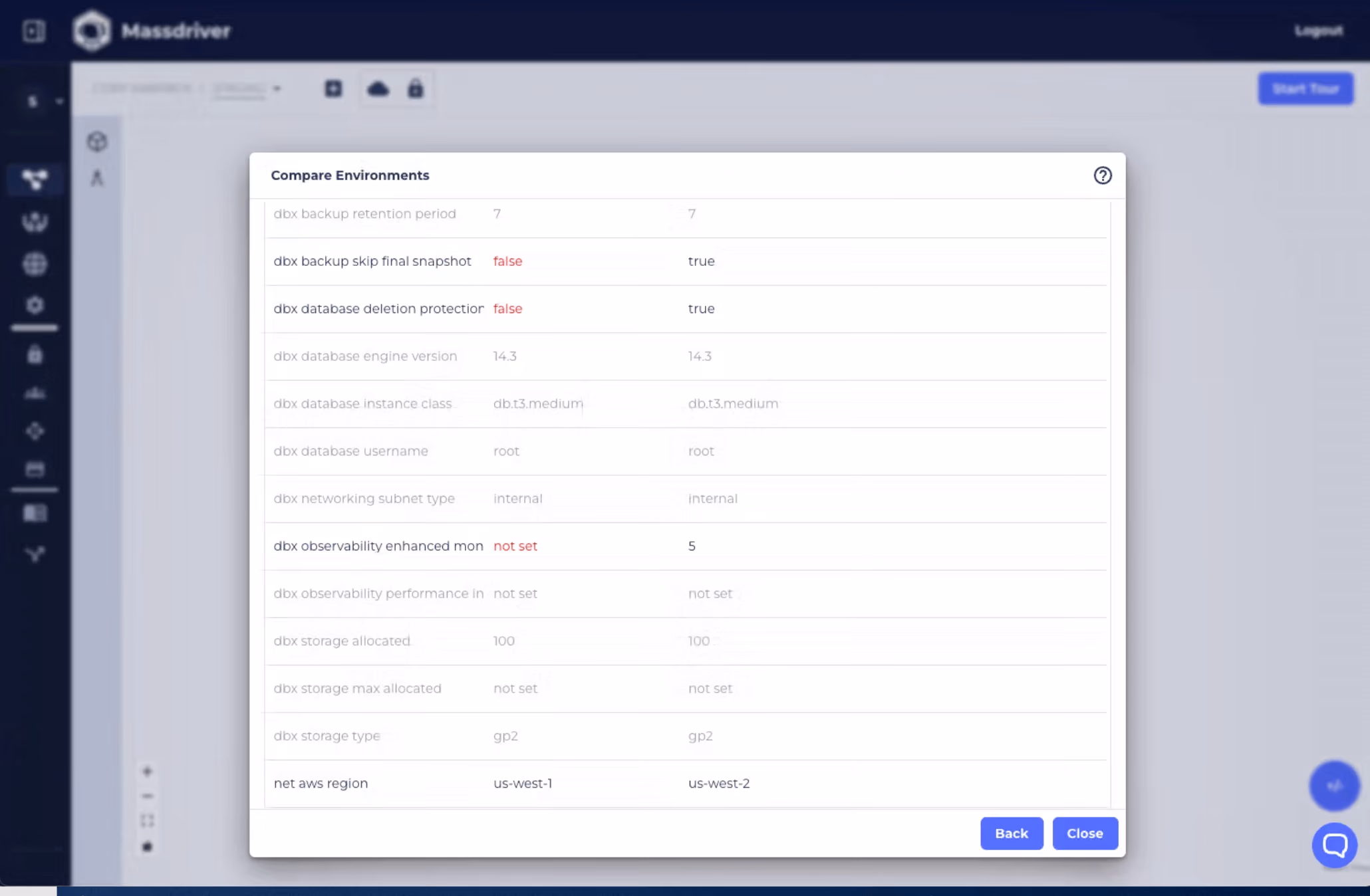 Massdriver compare environments