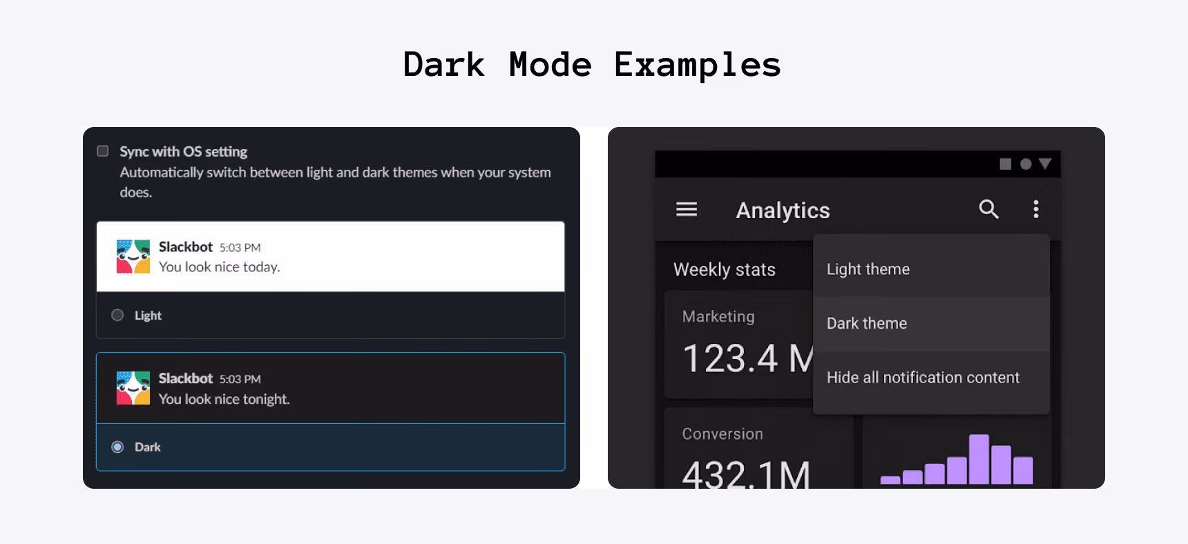 Dark mode examples