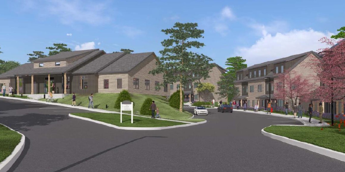 A rendering of a street corner in a housing community