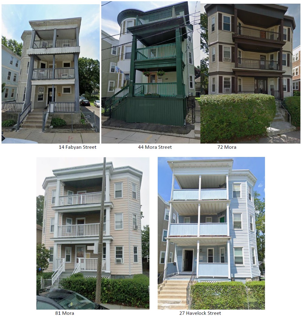 Five three-family homes