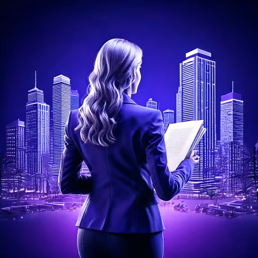 Entrepreneur holding legal documents in front of the Panama City skyline, symbolizing starting a business and obtaining permanent residency in Panama
