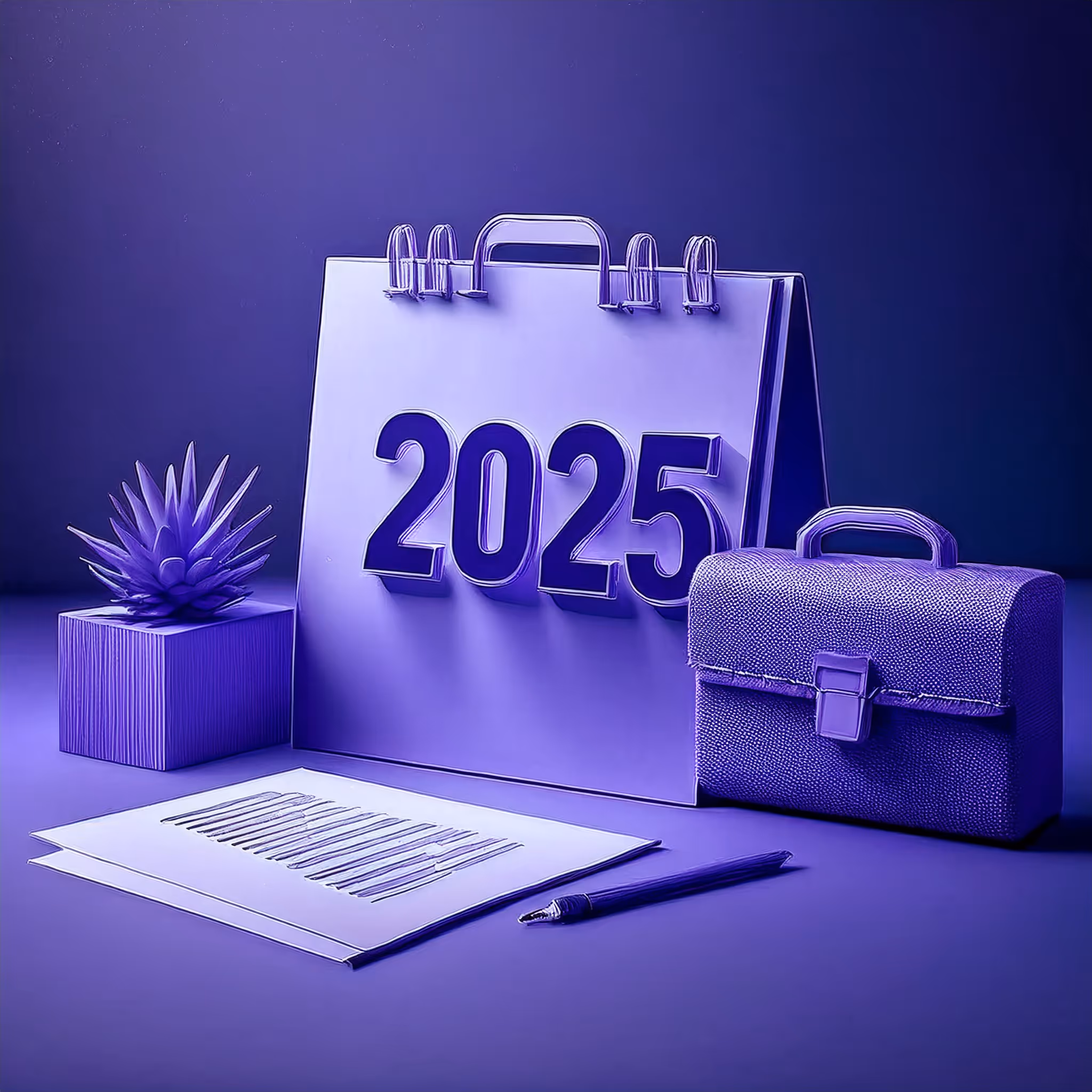 3D rendering of 2025 calendar, briefcase, and business documents, symbolizing starting a business in Panama in 2025.
