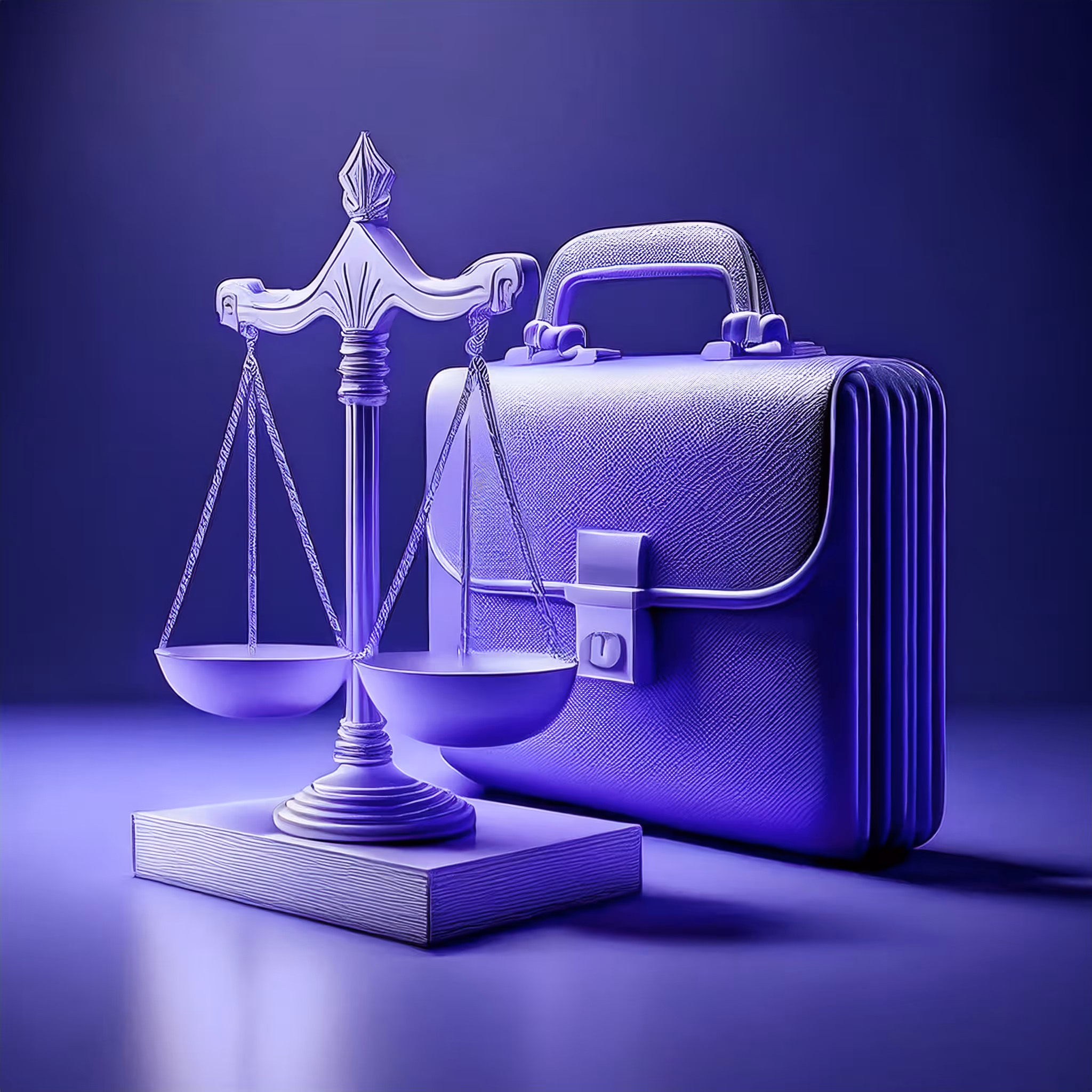 3D render of a justice scale and briefcase, representing how to maximize legal benefits when opening a business in Panama