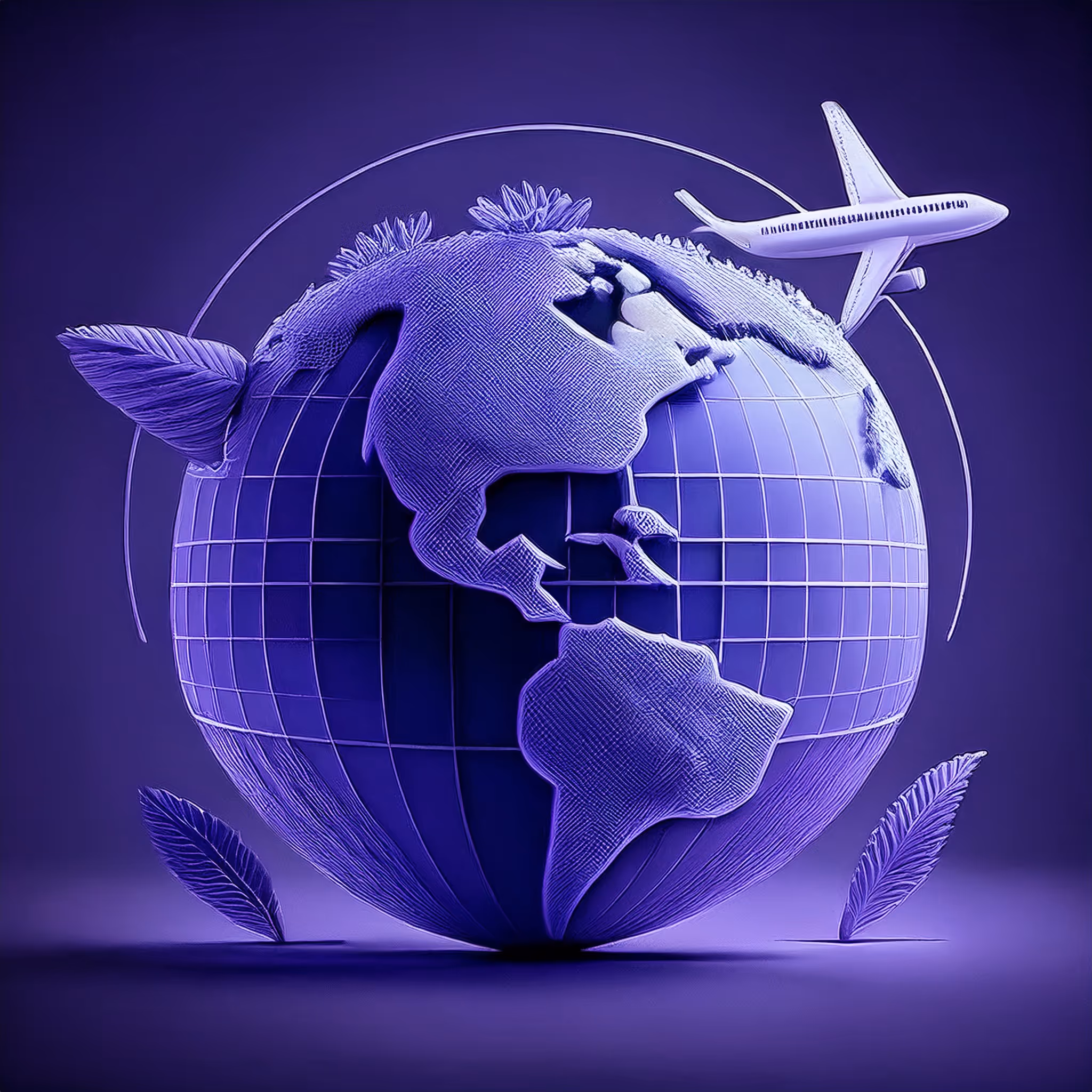 3D render of a globe with a plane flying above representing residency in different countries 