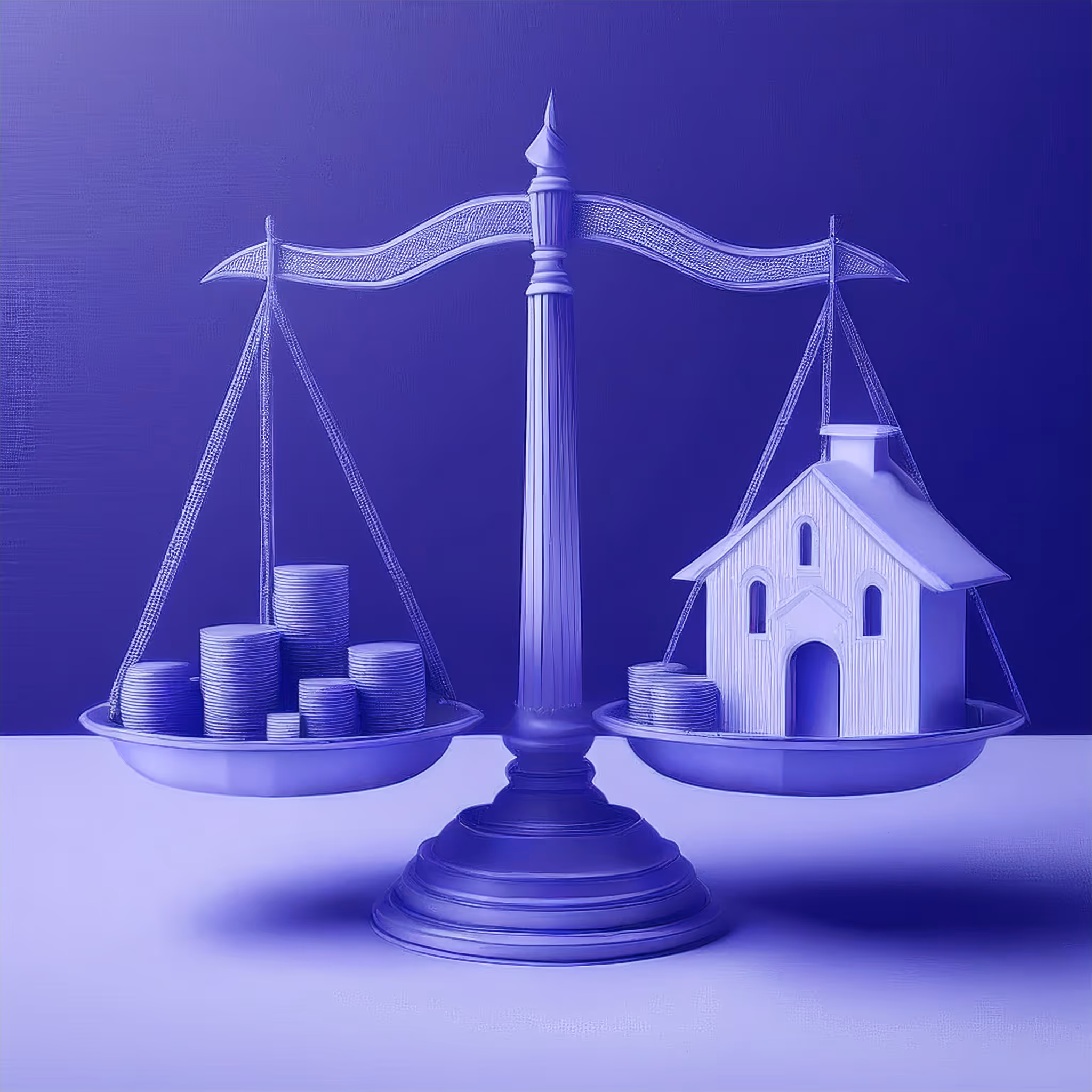 3D render of a balance scale with money and a house, representing the potential impact on U.S. benefits when living in Panama