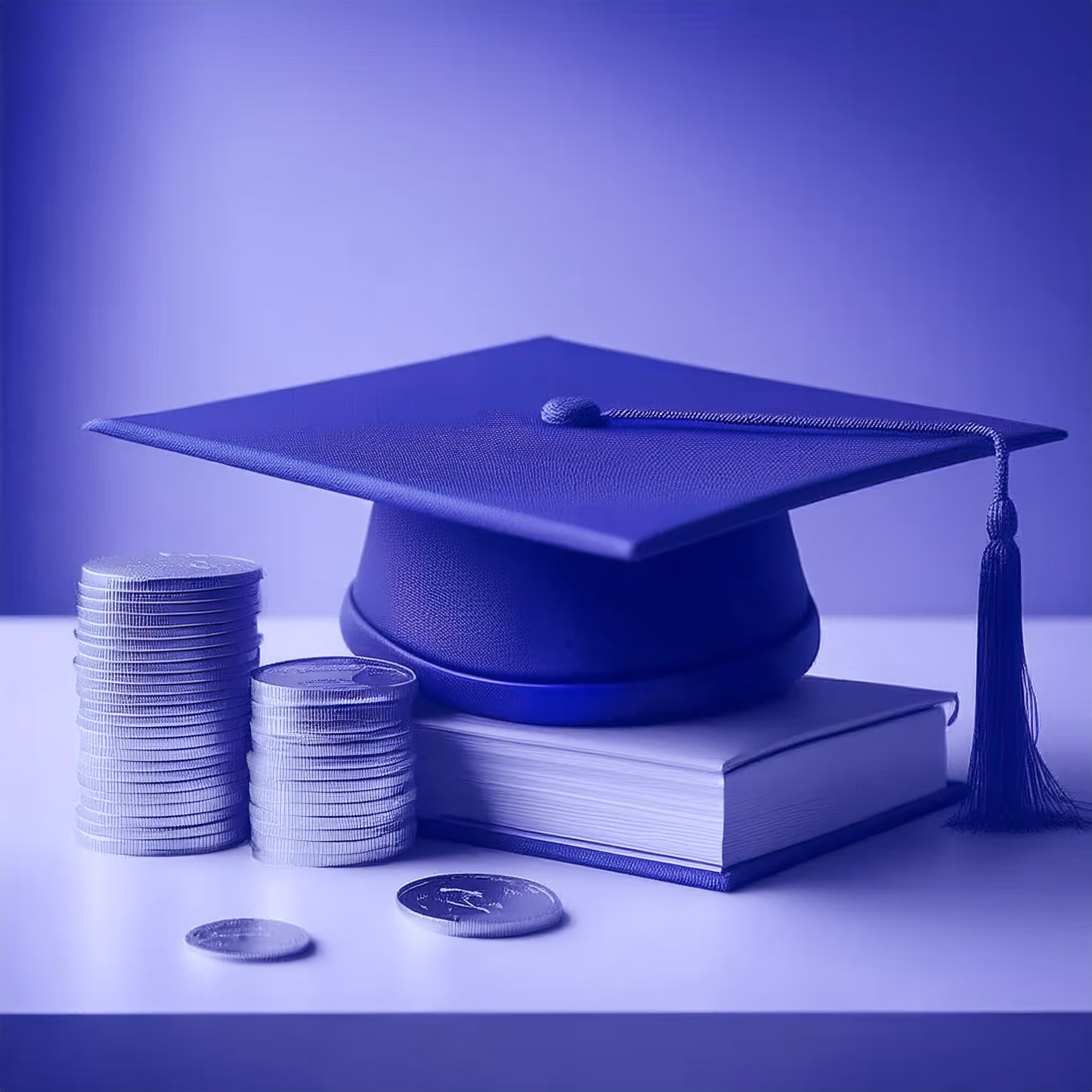3D rendering of a student hat, coins, and a book, representing the costs and requirements for student ID cards in Panama