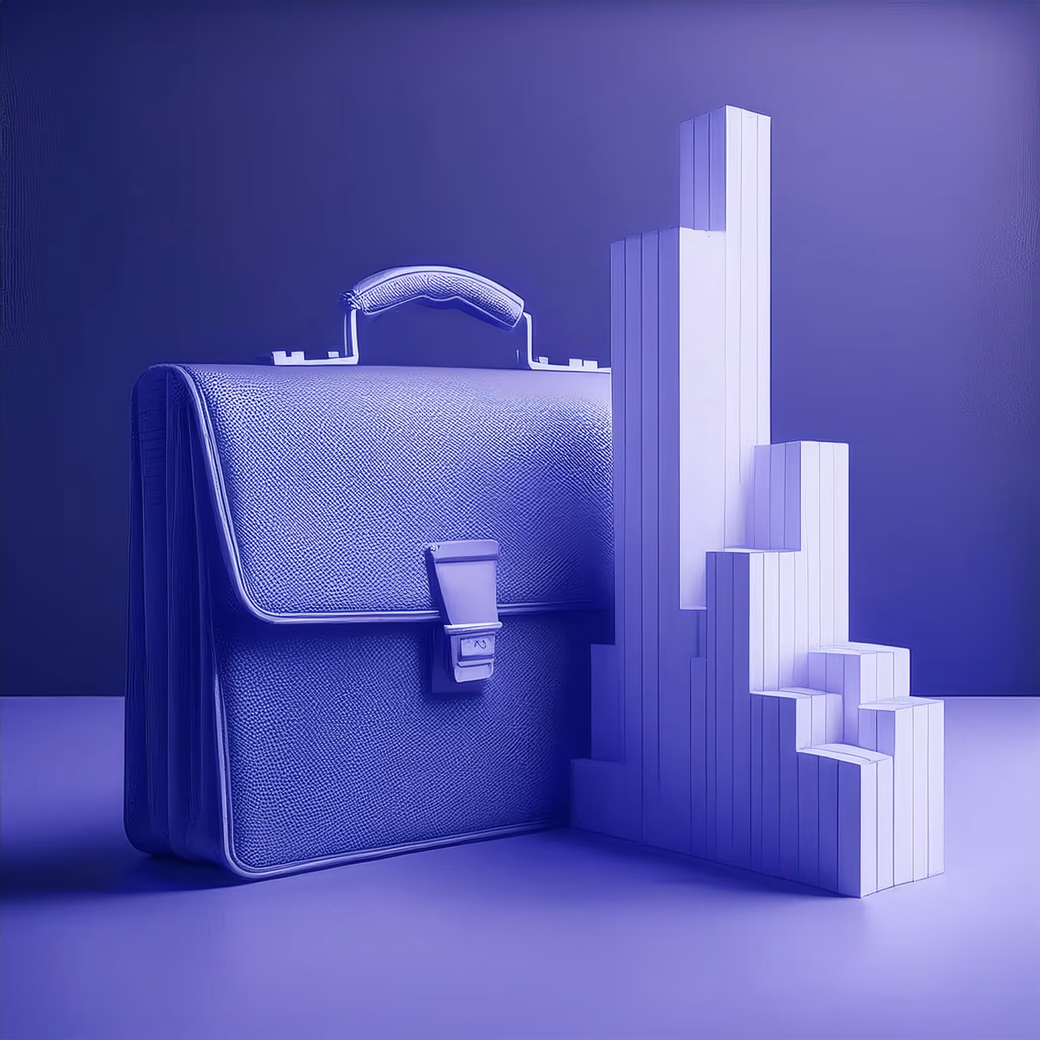 Minimal 3D render of a rising bar chart and a briefcase, representing business profitability in Panama in 2025