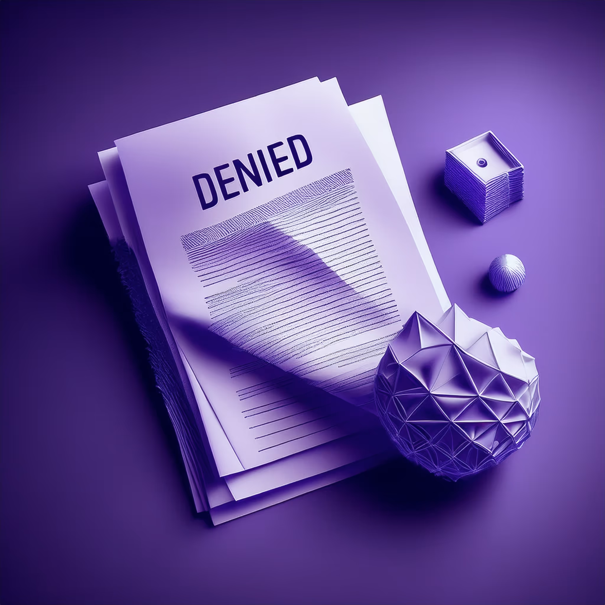 Minimal 3D render of a rejected visa document with a laurel wreath and palm leaf behind it, representing common application mistakes for Panama and Italy