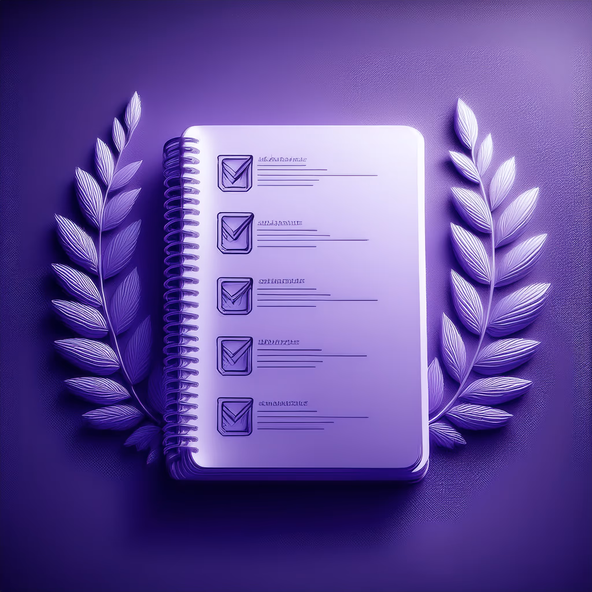 Minimal 3D render of a checklist notebook with a laurel wreath, representing the Italian step-by-step process to obtain residency in Panama