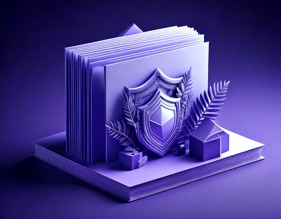 Minimal 3D render of a legal folder with a shield and legacy box, representing the use of private foundations in Panama for European heirs.