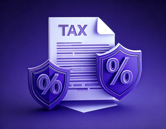 Minimal 3D render of a tax document, percentage icon symbolizing the tax benefits associated with obtaining residency in Panama