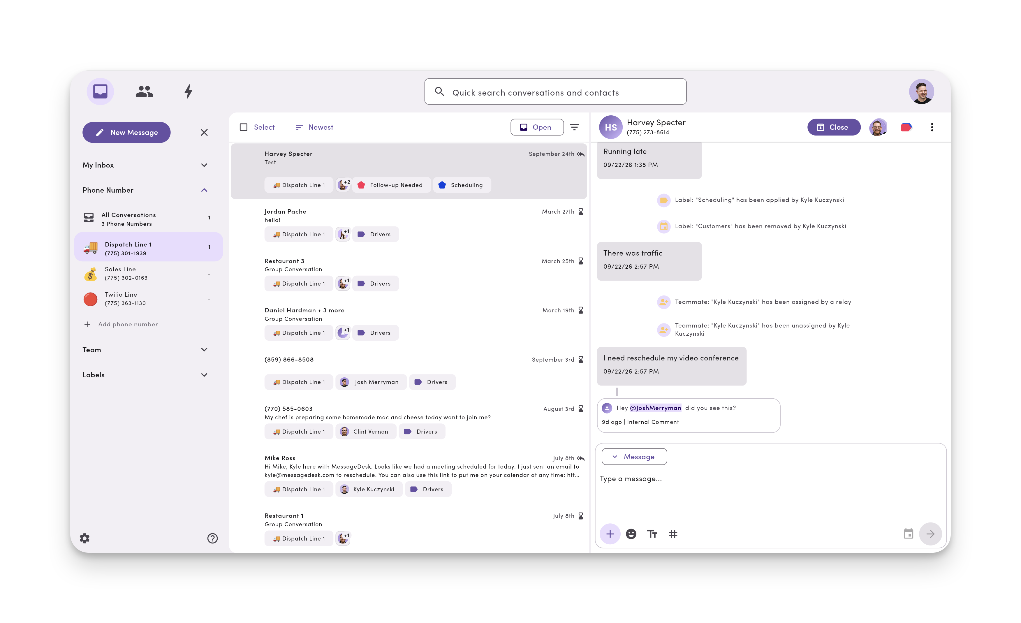The MessageDesk inbox