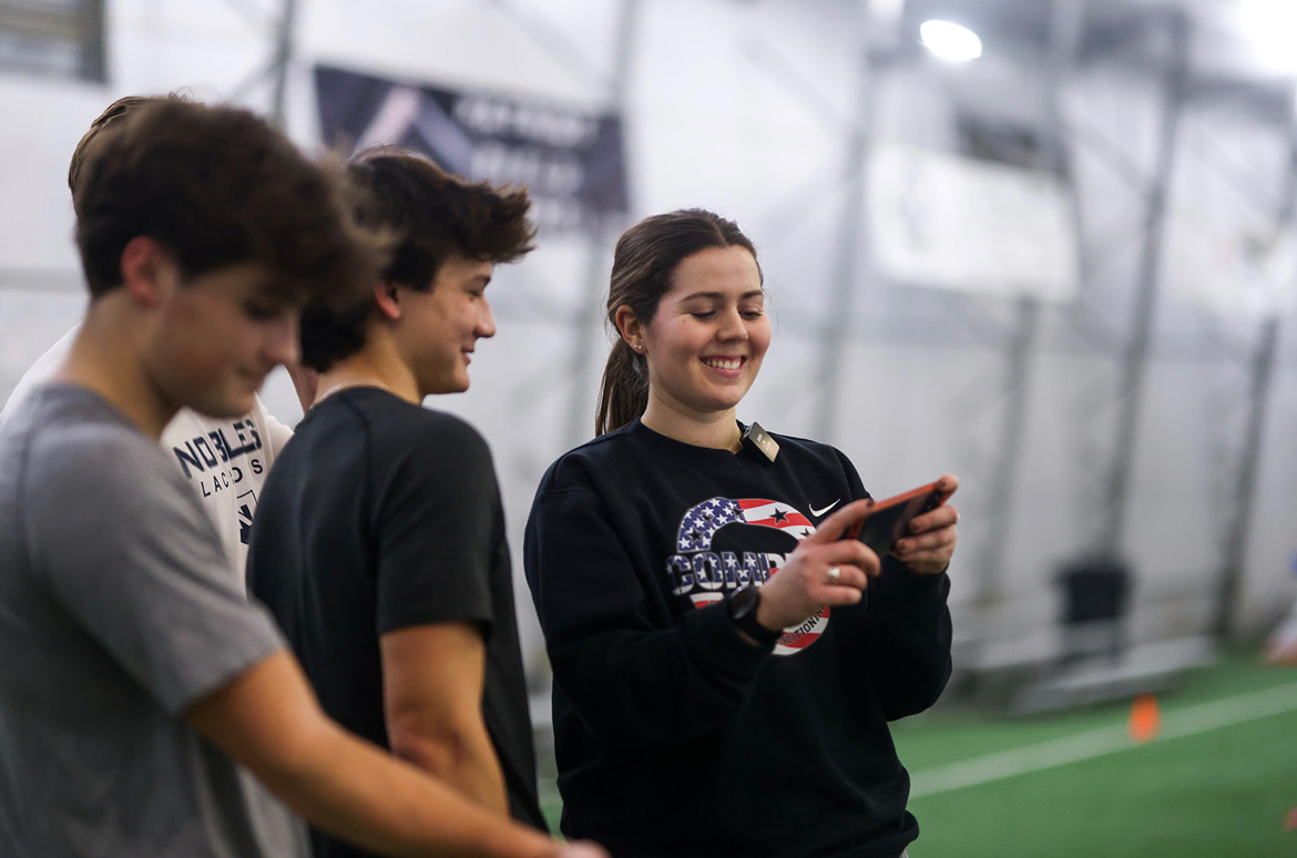 Deirdre Hurley Head Performance Coach Coaching in the Indoor Turf Field at Compete SC in Norwood MA