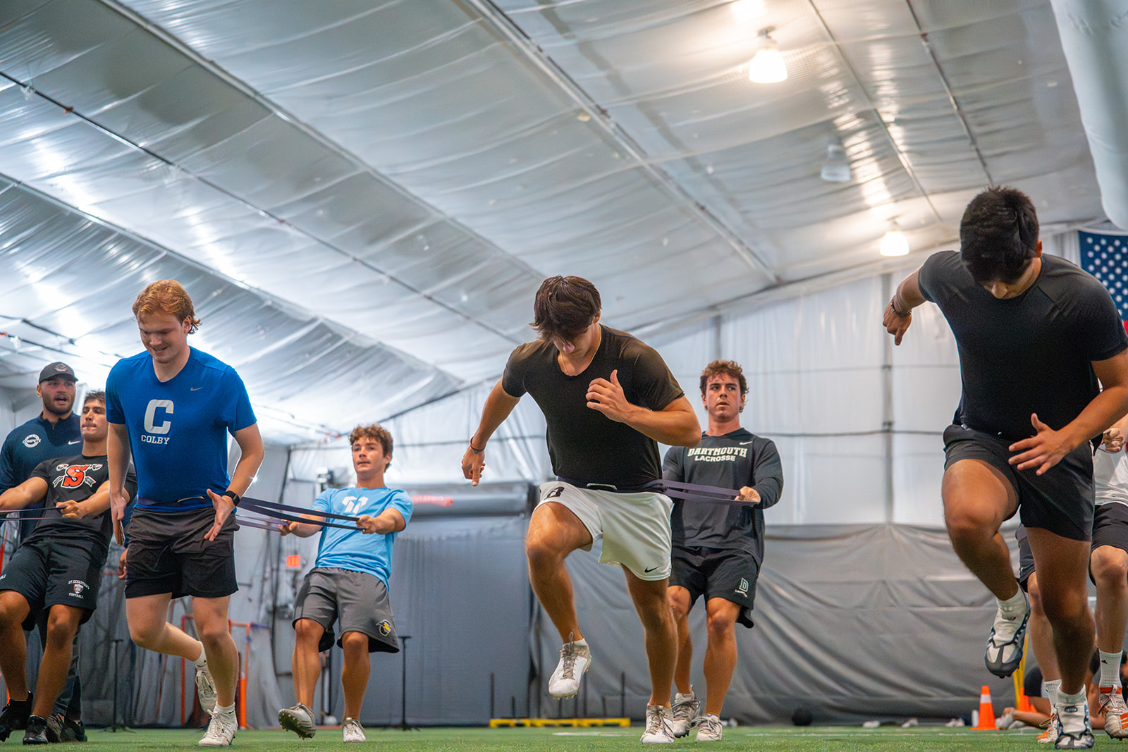 College athletes doing speed exercises in the compete fieldhouse in Norwood MA 