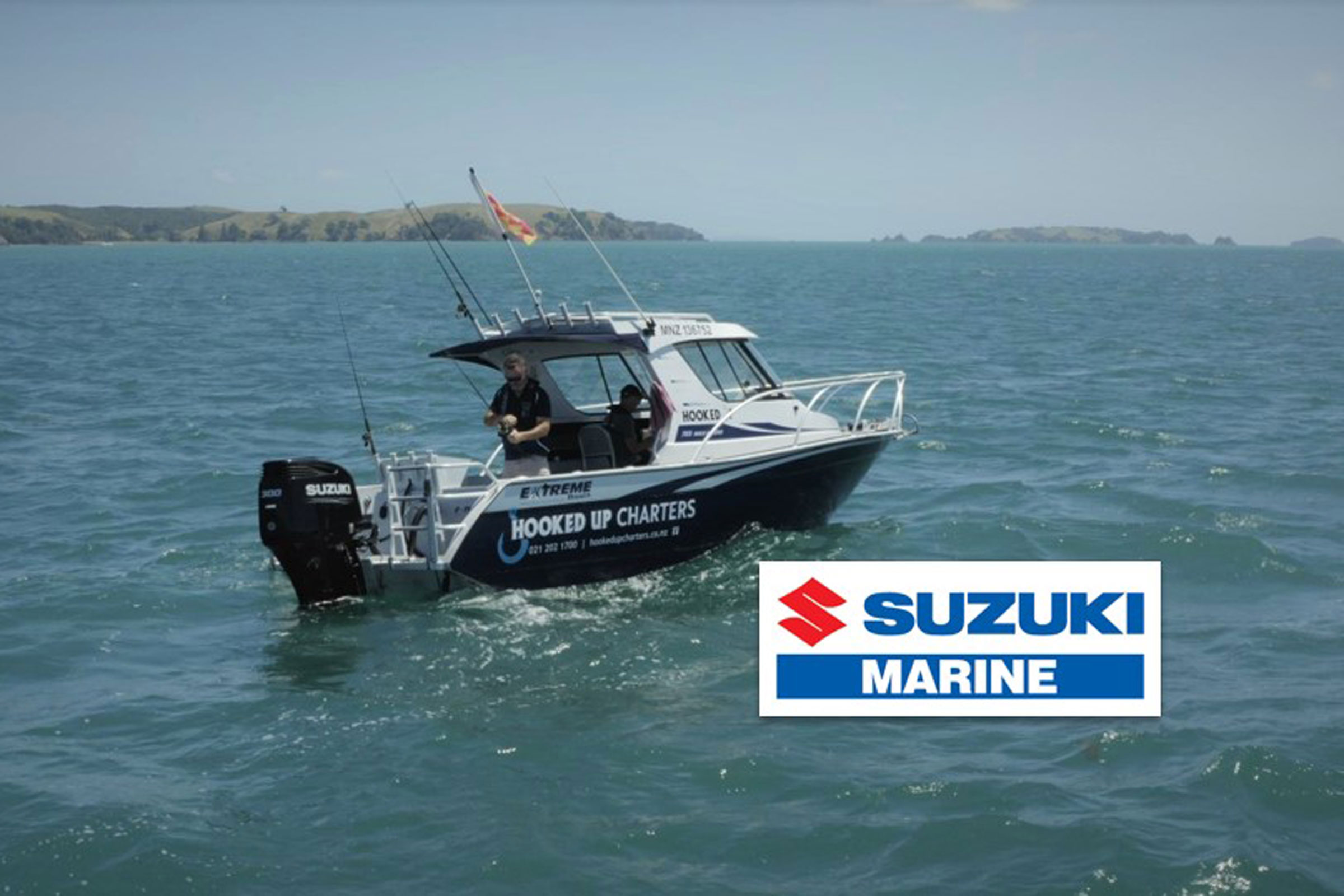 Here's a few words from Captain Lozza from Hooked Up Charters if you are looking to head out fishing before Christmas. That red and yellow flag means he's also officially licenced to show you a bit of America's Cup action while you're out there too.
