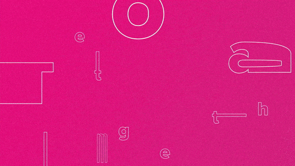 Animated white outlined letters appear and move on a magenta background, eventually forming the word 'Teamgage'.