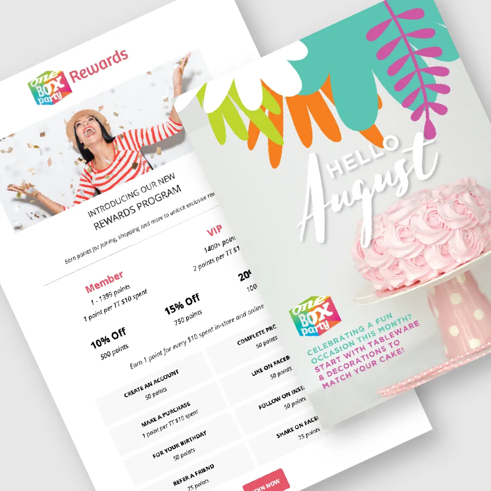 emailer design for One Box Party