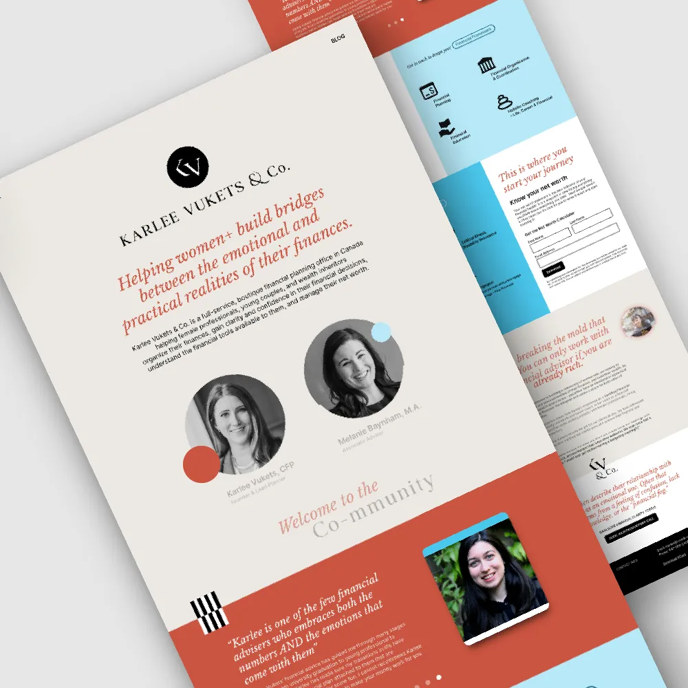 Screenshot of website design for Karlee Vukets and Co