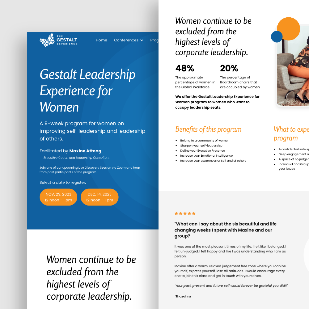Screenshot of website design for Gestalt Experience Conference by Maxine Attong
