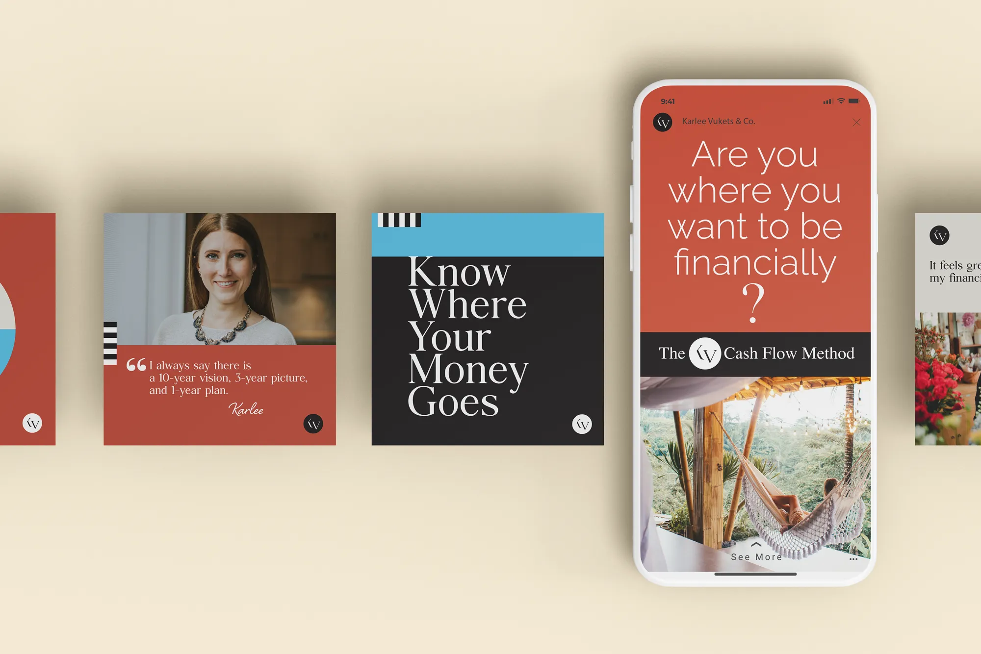 KV and Co social media design assets mockups