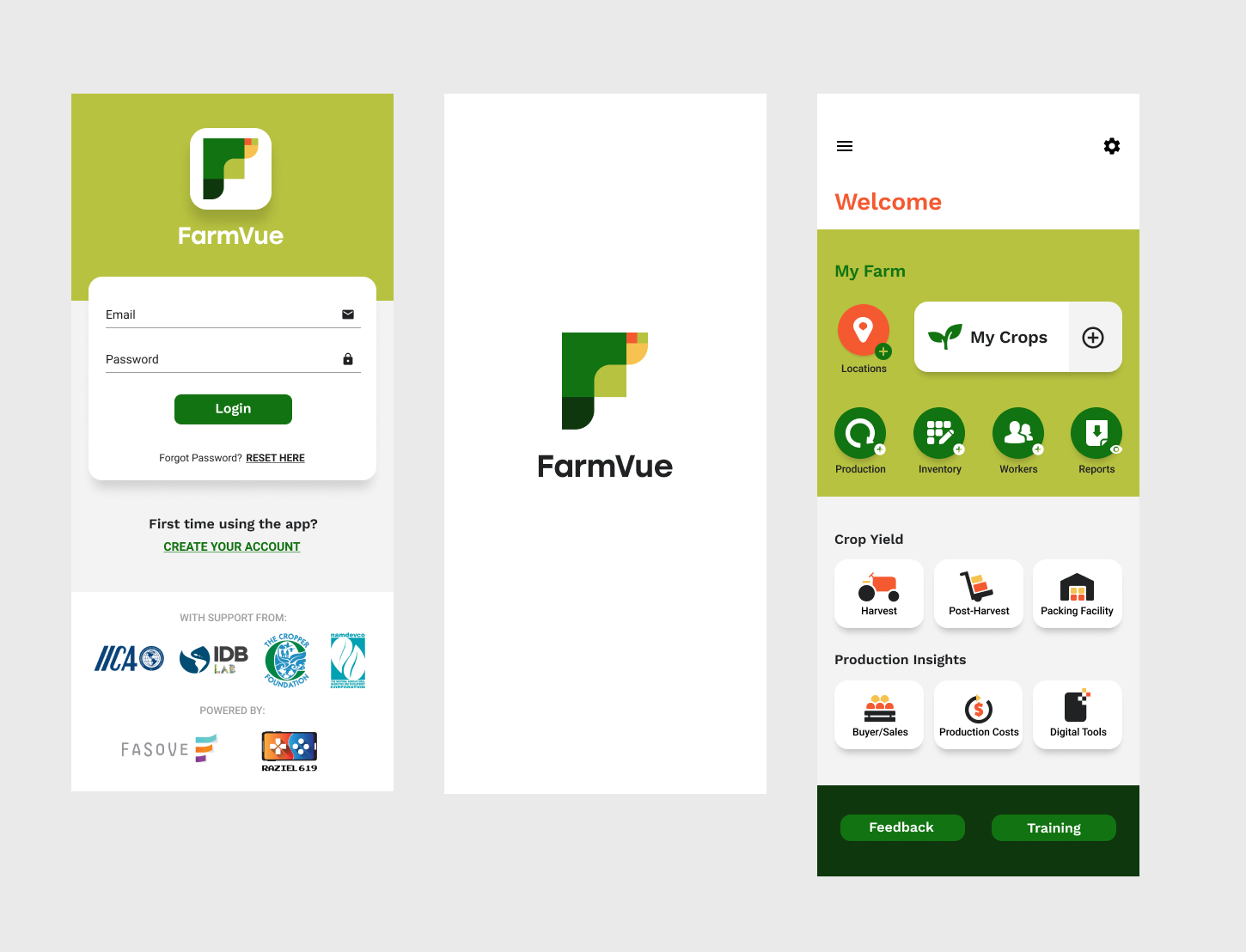 FarmVue App Onboarding Screens UX/UI designs
