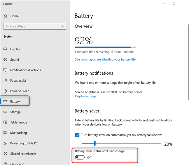 How to turn on and off the battery saver in Windows 10 | Digital Citizen