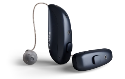 A pair of blue ReSound Sensia 9 Hearing Aids