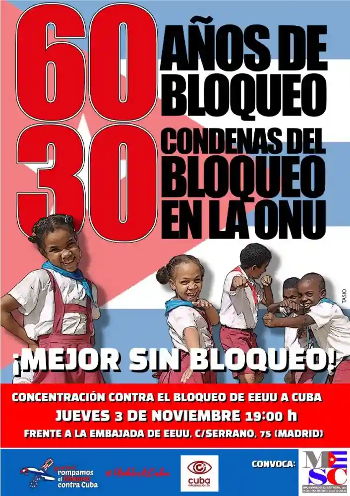 Cartel concentración contra bloqueo EEUU a Cuba