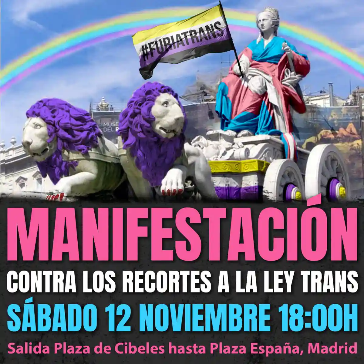 Cartel manifestación contra recortes a la ley trans 