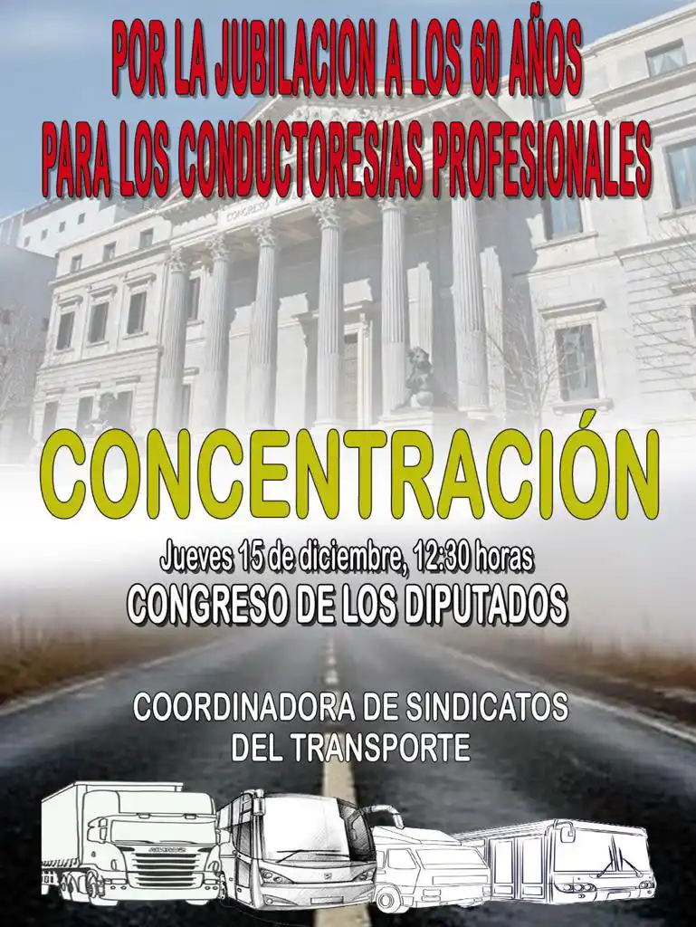 Cartel concentración jubilación conductores profesionales