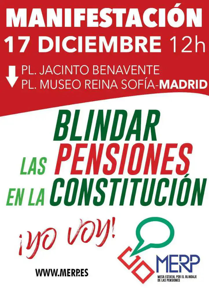 Cartel manifestación blindaje de pensiones 