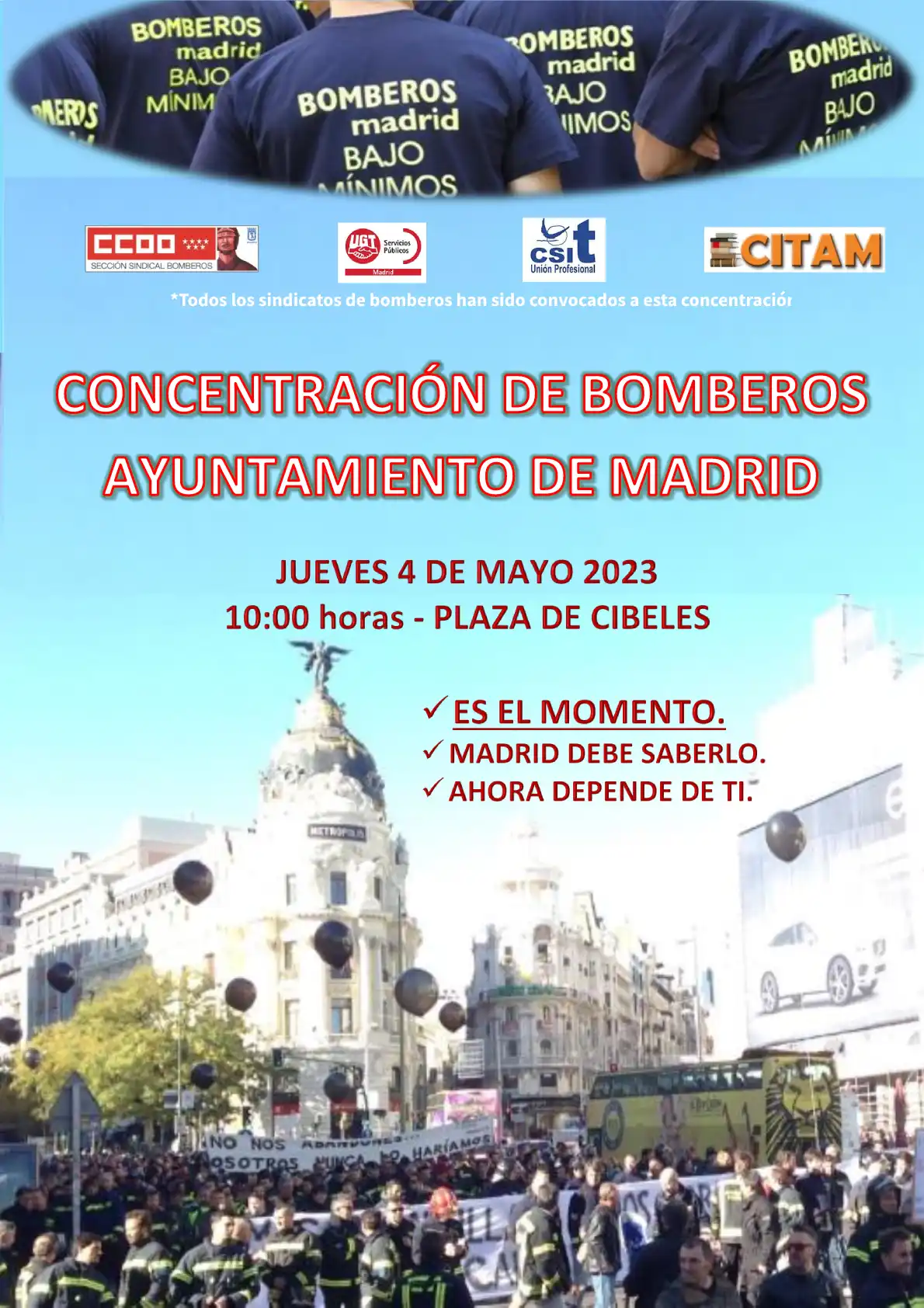 Cartel manifestación oposiciones bomberos