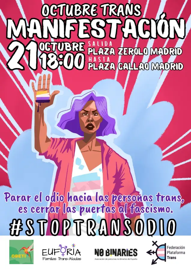 Manifestación por el Octubre Trans a favor de los derechos LGTBI
