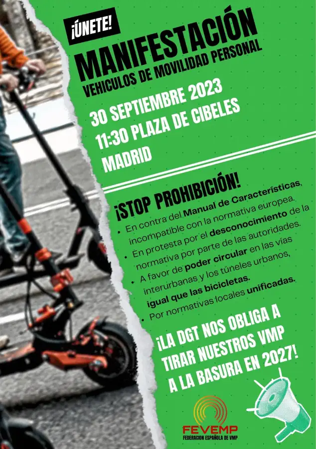 Cartel manifestación a favor de los vehículos de movilidad personal