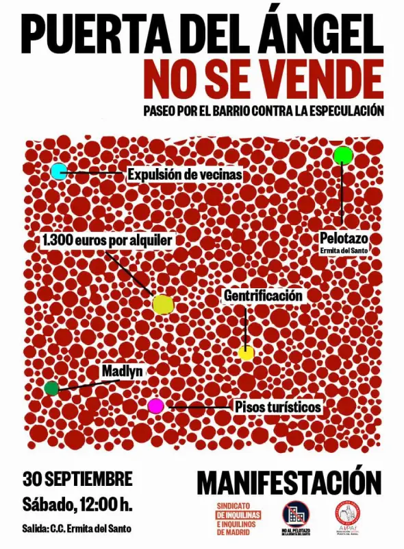 Cartel manifestación vecinal contra desalojo en Puerta del Ángel