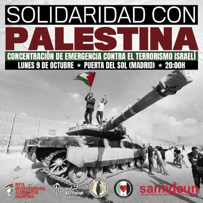 Cartel concentración solidaria a favor de Palestina tras la declaración de Guerra de Israel