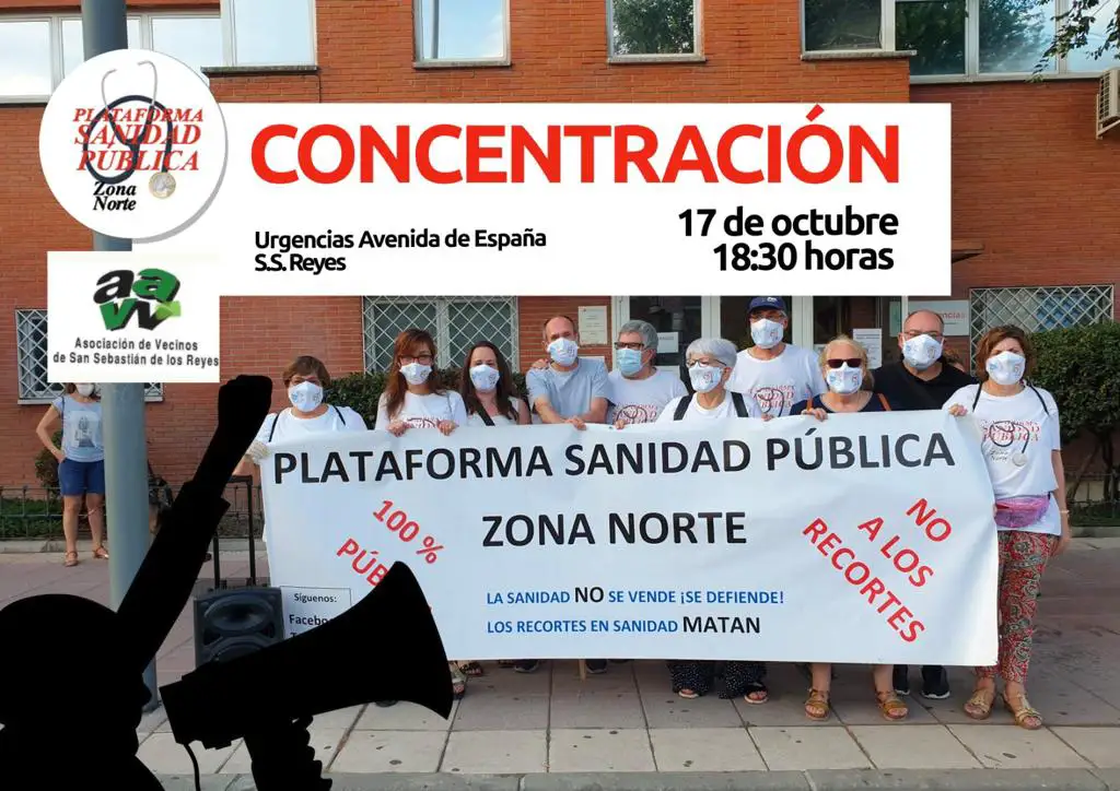 Cartel concentración por la sanidad pública en la zona norte de Madrid