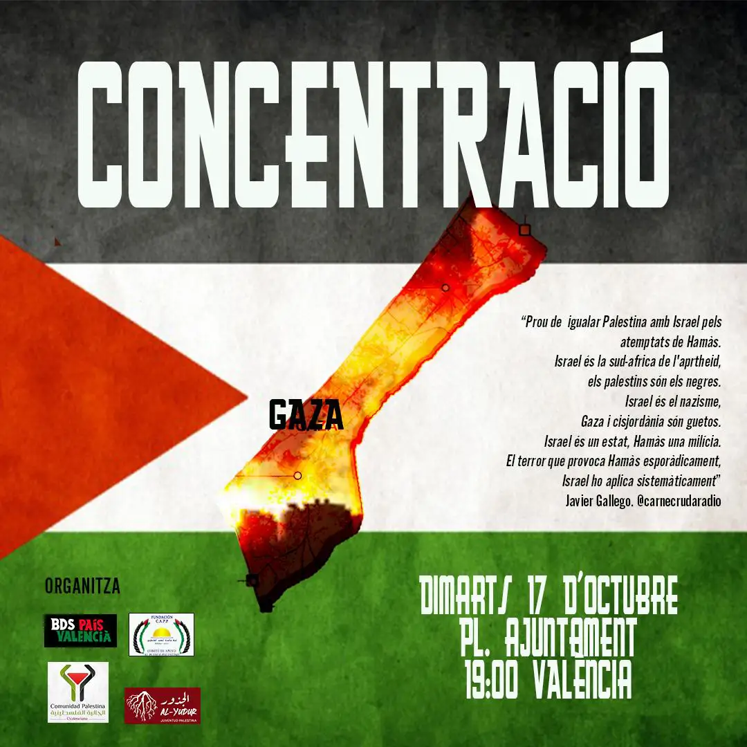 Cartel Concentración apoyo a Palestina en Valencia