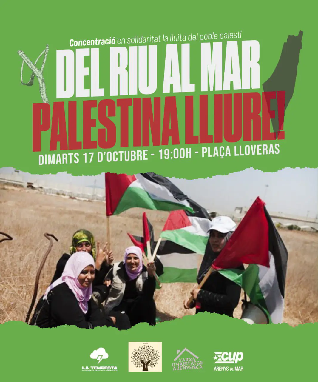 Cartel concentración Arenys de Mar en favor de Palestina