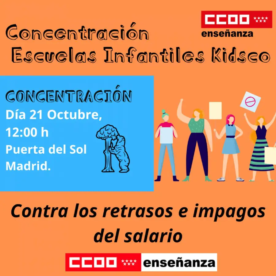 Cartel CCOO concentración contra impagos escuelas Kidsco