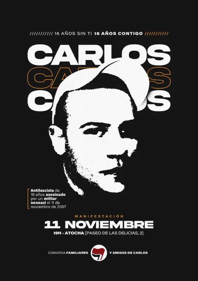 Cartel convocatoria manifestación 11N en memoria de Carlos Palomino